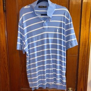 Polo by Ralph‎ Lauren Men's Light Blue and White Striped Polo